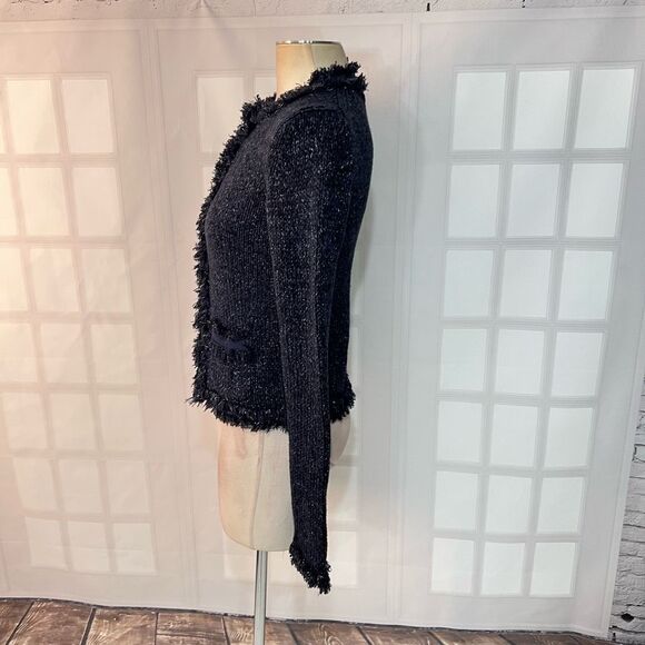 Express Navy Silver Metallic Hints Frayed Knit Long Sleeve Sweater Size Small - Picture 6 of 10